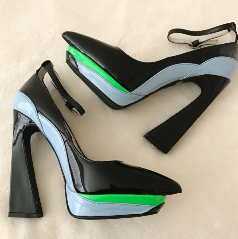 JEFFREY CAMPBELL | power cut black blue green heel